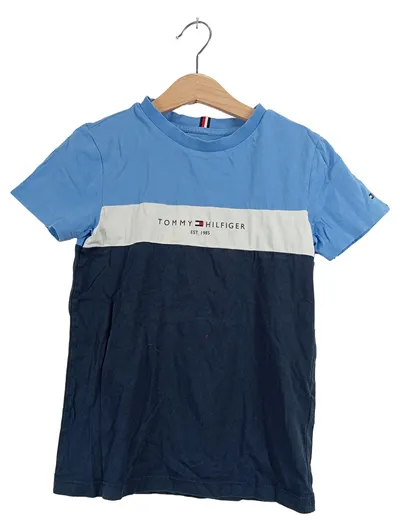 Tommy Hilfiger Kinder T-Shirt Gr. 128 Blau Navy Colorblock Logo