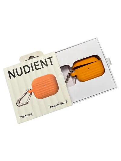 Nudient AirPods Gen 3 Schutzhülle Orange Gestreift mit Karabiner