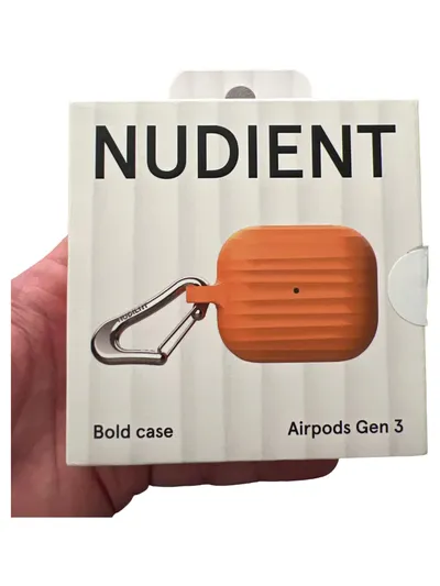 Nudient AirPods Gen 3 Schutzhülle Orange Gestreift mit Karabiner