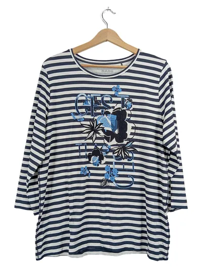 RABE Damen Langarmshirt Gr. 44 Maritim Gestreift Blau Weiß Blumen