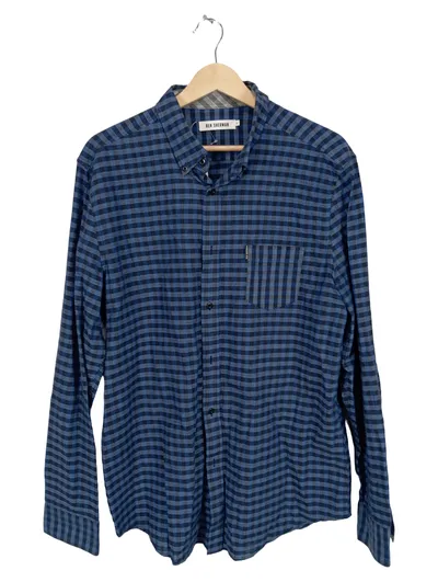 Ben Sherman Herren Freizeithemd Kariert Blau Langarm Baumwolle Gr. XL