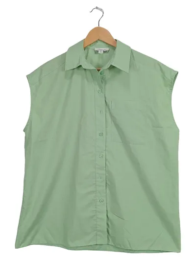 Topshop Damen Bluse ärmellos Gr. 36/S Grün Hemdbluse mit Tasche
