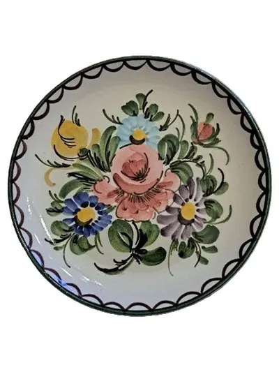 Ulmer Keramik Wandteller 251/0 Blumenmuster handbemalt Keramik 16,5 cm