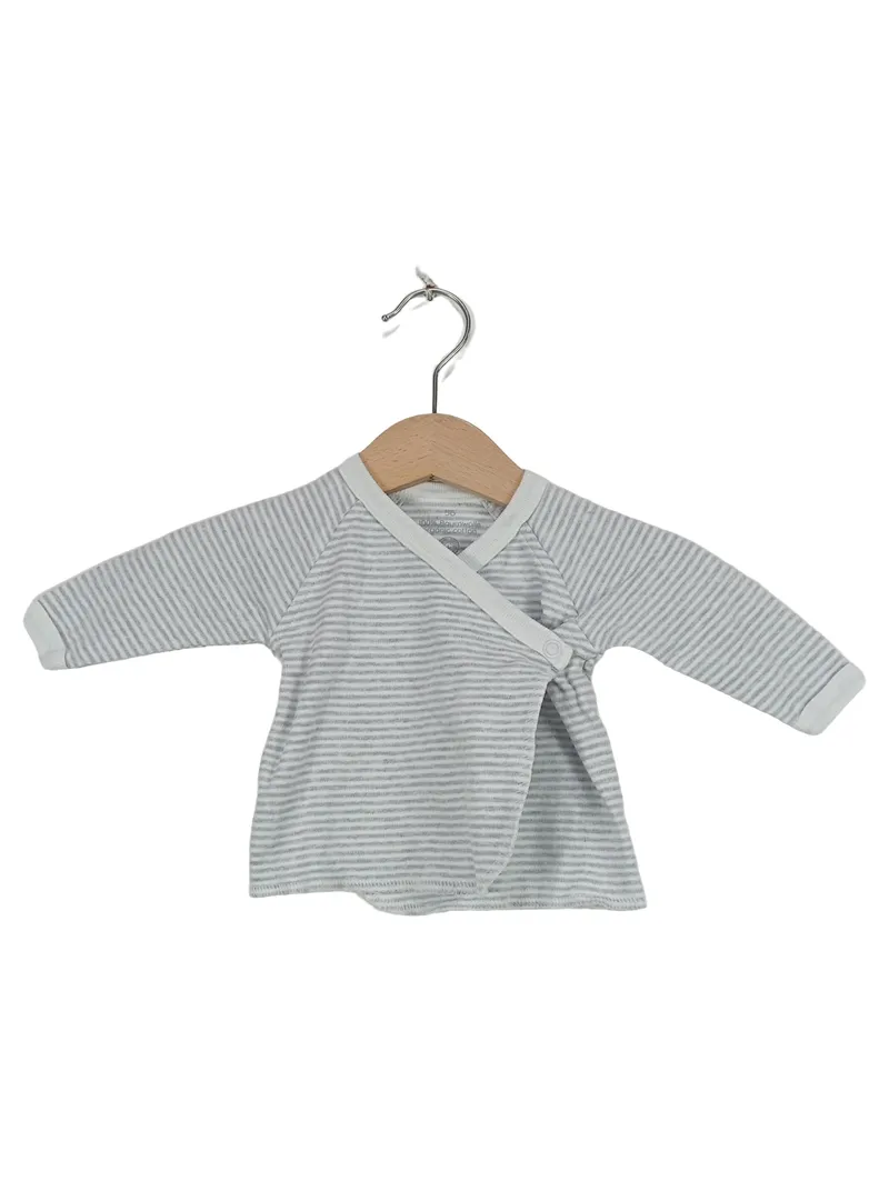 BabyOne Wickelshirt Baby Body Langarm gestreift Grau Gr. 56 Baumwolle 1