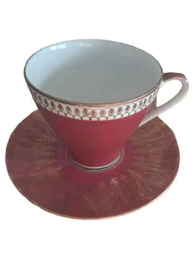 Bavaria Kaffeetasse mit Untertasse Porzellan Rot Gold Elegant Vintage