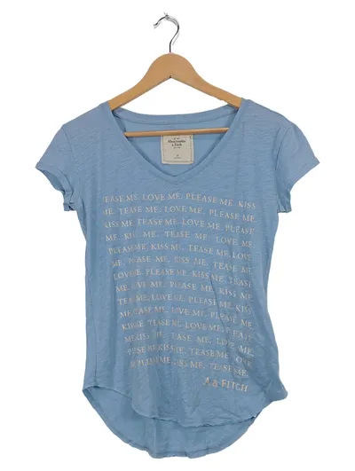 Abercrombie & Fitch Damen T-Shirt Gr. XS Blau Schriftzug Casual