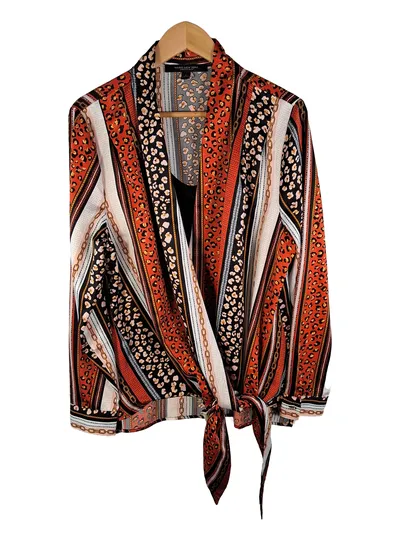 Marc New York Damen Bluse Gr. L Animal-Print Wickeloptik Mehrfarbig