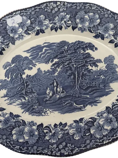 Enoch Wedgwood Woodland Servierplatte Keramik Blau Vintage 30x23 cm