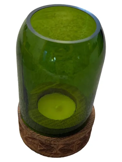 CHAKO Zanzibar Windlicht Glas Grün Holzsockel Modern 10cm