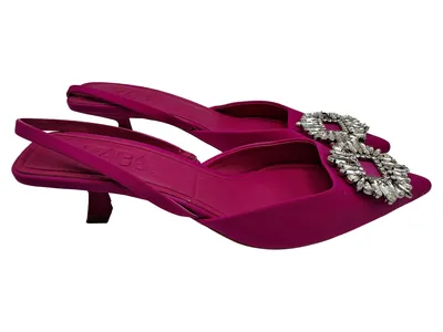 ZARA Damen Slingback Pumps Pink Strass Schnalle Gr. 38 Kitten Heel Elegant