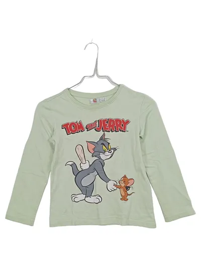 Tom & Jerry Langarmshirt Kinder Gr. 122/128 Grün Baumwolle Cartoon