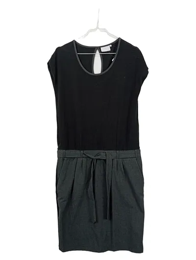 KAFFE Damen Businesskleid Gr. 36 Schwarz Grau Kurzarm Gürtel Büro