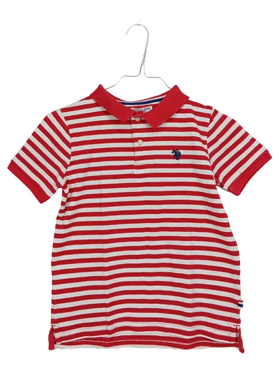 U.S. Polo Assn. Kinder Poloshirt Gr. 128 Rot Gestreift Baumwolle