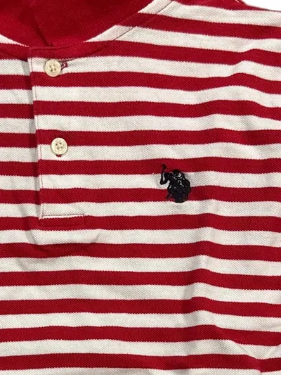 U.S. Polo Assn. Kinder Poloshirt Gr. 128 Rot Gestreift Baumwolle
