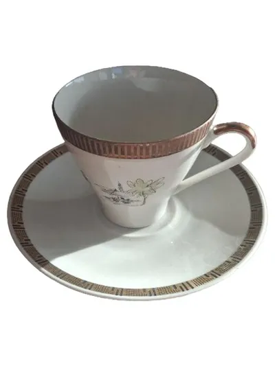 Bareuther Bavaria Kaffeetasse mit Untertasse Porzellan Gold Dekor Vintage