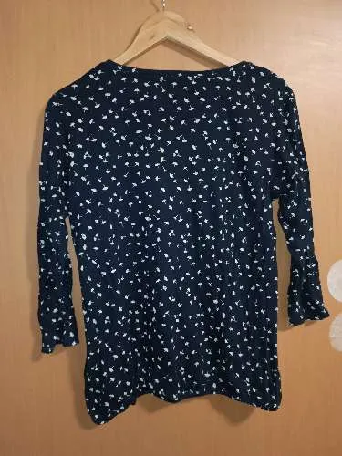 Tom Tailor Damen Bluse Gr. M Pusteblumen Muster Blau 3/4-Arm Casual