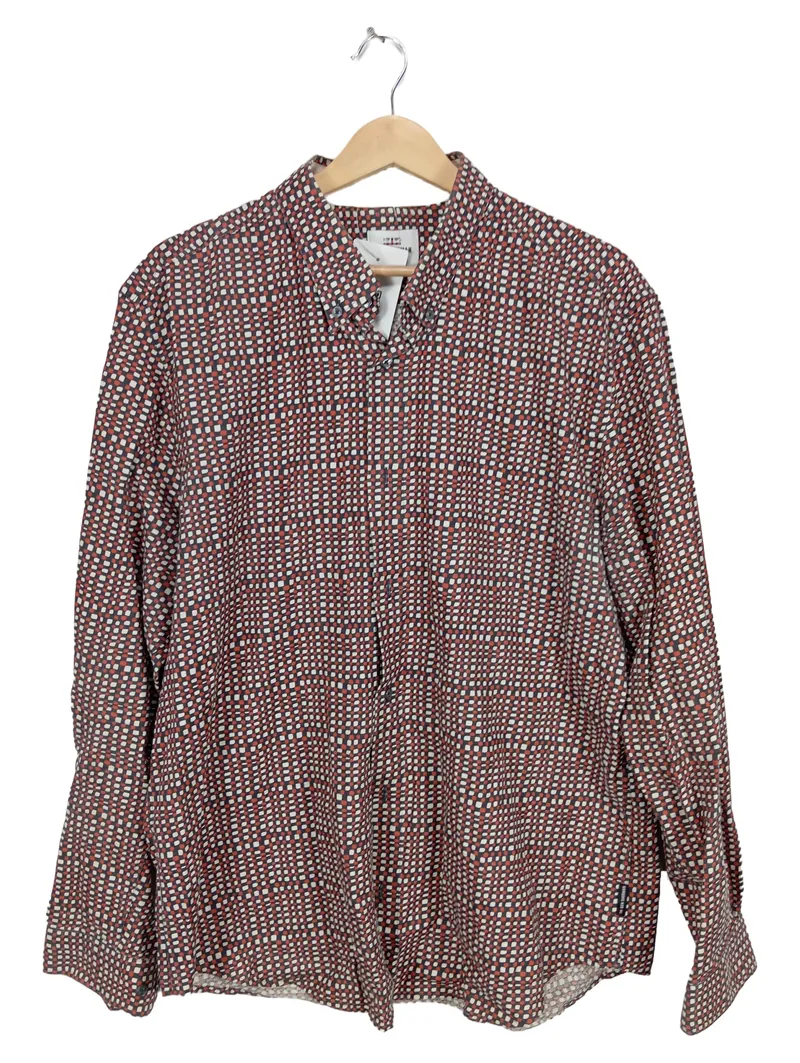 Ben Sherman Hemd Herren XL Langarm Slim Fit Geometrisch Muster Baumwolle 1