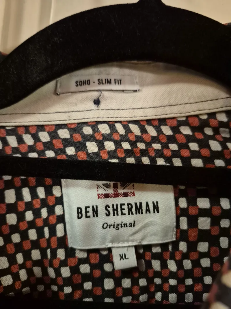 Ben Sherman Hemd Herren XL Langarm Slim Fit Geometrisch Muster Baumwolle 3