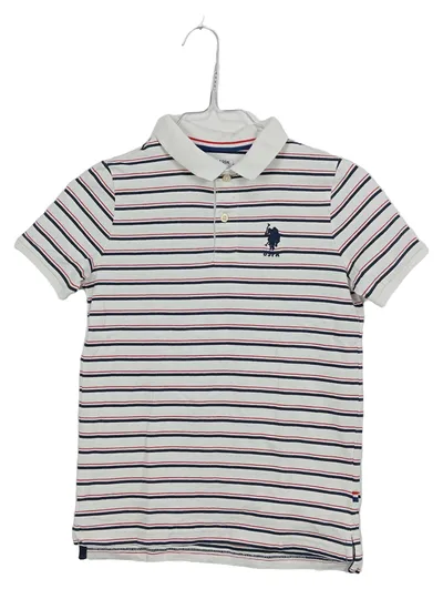 U.S. Polo Assn. Kinder Poloshirt Gr. 128 weiß gestreift Baumwolle