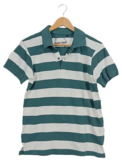 Mauro Ferrini Herren Poloshirt Gr. M grün weiß gestreift Baumwolle