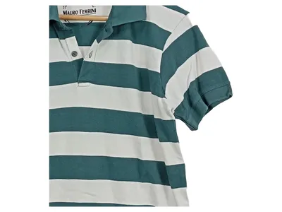 Mauro Ferrini Herren Poloshirt Gr. M grün weiß gestreift Baumwolle