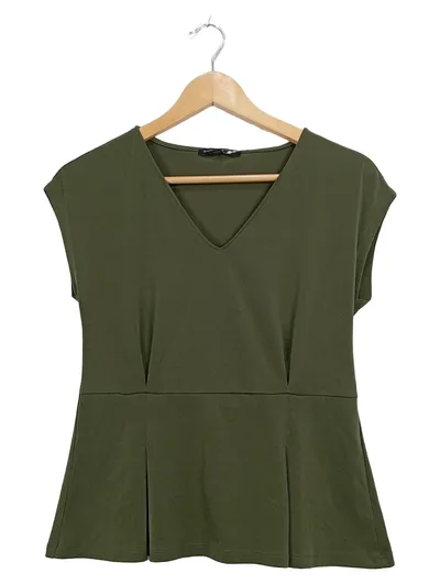 Banana Republic Damen Peplum Top V-Ausschnitt Oliv Gr. XS Elegant