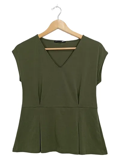 Banana Republic Damen Peplum Top V-Ausschnitt Oliv Gr. XS Elegant