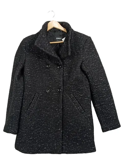 ONLY Damen Leichter Mantel Grau Meliert Wollmix Gr. S Klassisch Knopfleiste