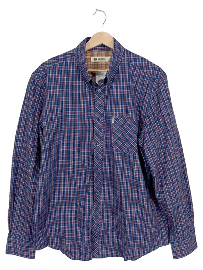 Ben Sherman Hemd Herren XL Kariert Blau Langarm Baumwolle Freizeithemd