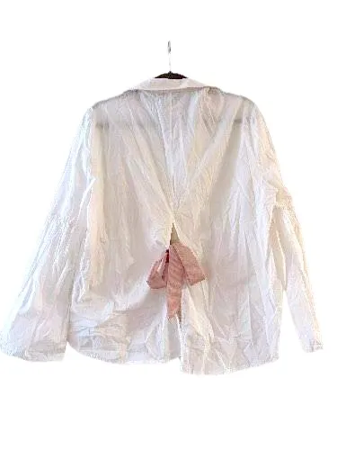 Topshop Hemdbluse Damen Gr. 44 Weiß Oversize Schleife Baumwolle