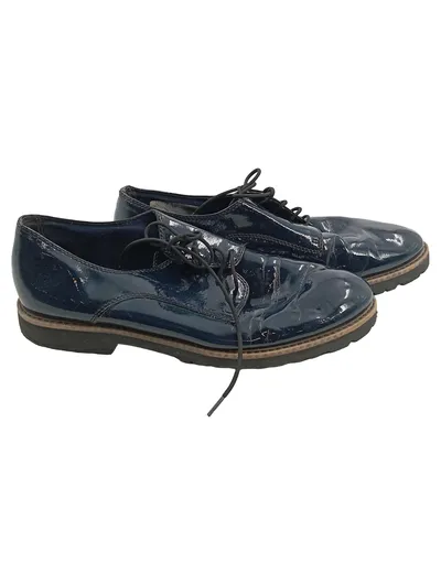 Tamaris Derby Schnürschuhe Damen Lackleder Blau Klassisch Business Gr. 40