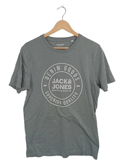 Jack & Jones Herren T-Shirt Denim Goods Logo Print Gr. L Grau