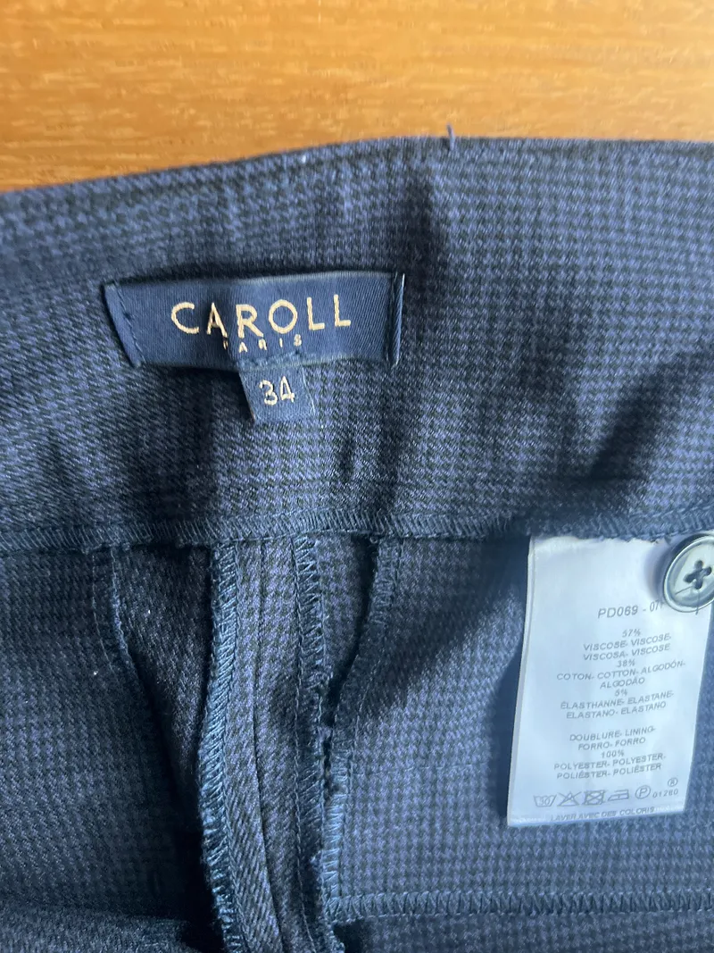 Caroll Damen Anzughose Business Hose Blau Kariert Gr. W26 34 XS Viskose 2