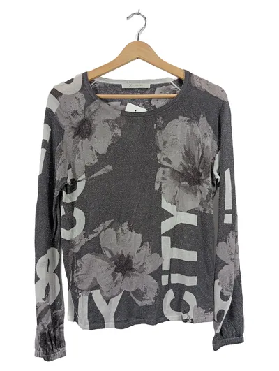 Monari Damen Pullover Gr. M Grau Blumen NY City Print Glitzer