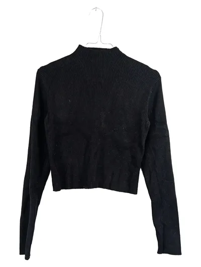 Pigalle Damen Cropped Pullover Rollkragen Rippstrick Schwarz Gr. M