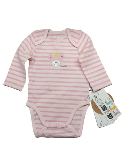 Sigikid Baby Body Langarm Gr. 56 Rosa Gestreift Bär Prinzessin NEU