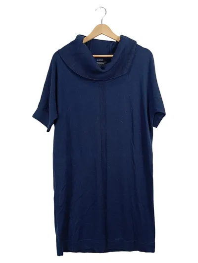 Lands' End Strickkleid Damen Gr. 38 M Blau Wolle Merino Rollkragen Kurzarm