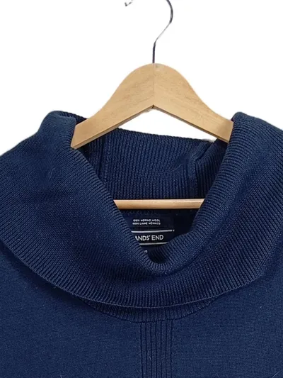 Lands' End Strickkleid Damen Gr. 38 M Blau Wolle Merino Rollkragen Kurzarm