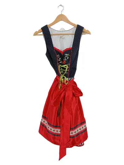 Alpenfee Dirndl Trachtenkleid Damen Gr. 36 Punkte Stickerei Rüschen