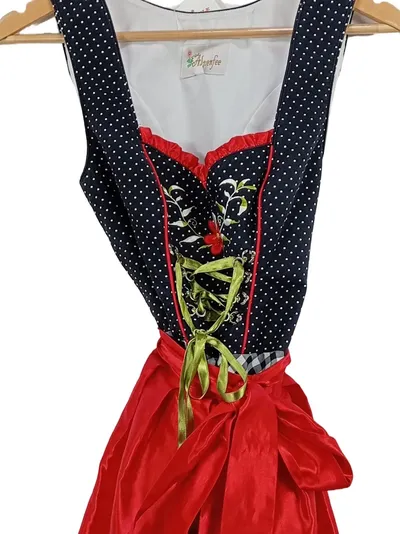 Alpenfee Dirndl Trachtenkleid Damen Gr. 36 Punkte Stickerei Rüschen