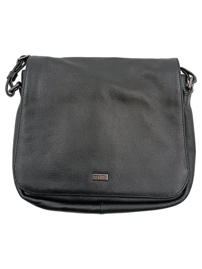 Assima Damen Umhängetasche Schwarz Leder Klassisch Schultertasche