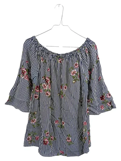 LASCANA Off-Shoulder Bluse Damen Gr. 42 Gestreift Blumenmuster