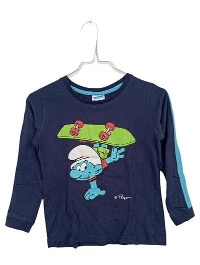 The Smurfs Langarmshirt Kinder Gr. 122/128 Schlumpf Skateboard Blau