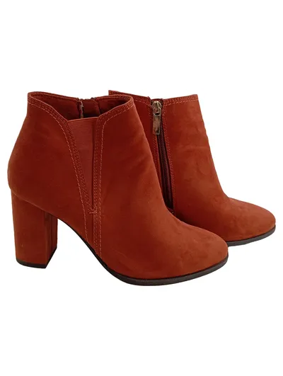 Tamaris Damen Stiefeletten Gr. 37 Orange Wildlederoptik Blockabsatz