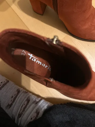 Tamaris Damen Stiefeletten Gr. 37 Orange Wildlederoptik Blockabsatz