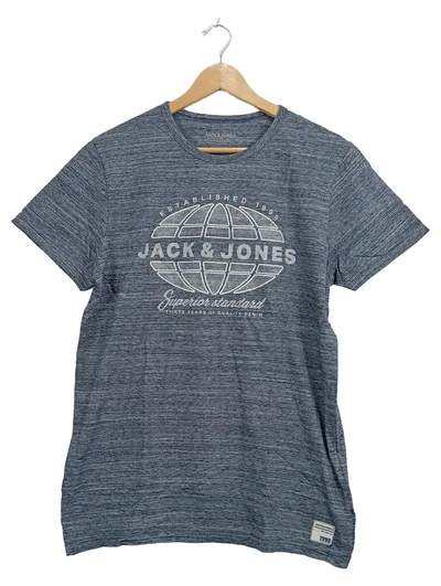 Jack & Jones Herren T-Shirt Gr. L Grau Logo-Print Casual Kurzarm