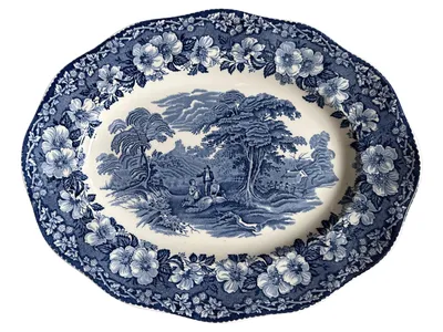 Enoch Wedgwood Woodland Servierplatte Keramik Blau Vintage 30x24 cm