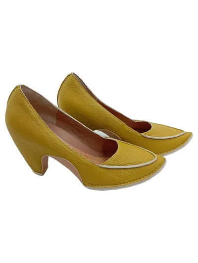 Camper Damen Pumps Gelb Leder Retro Gr. 38 Absatz 10 cm