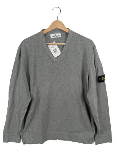 Stone Island Pullover Herren 3XL Grau Meliert Baumwolle Logo Freizeit Casual