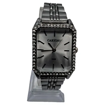 CARYINO Damen Armbanduhr Silber Edelstahl Strass Elegant Rechteckig